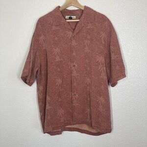 Tommy Bahama Shirt Mens Large Silk Camp Hawaiian Palm Jacquard Short Sleeve